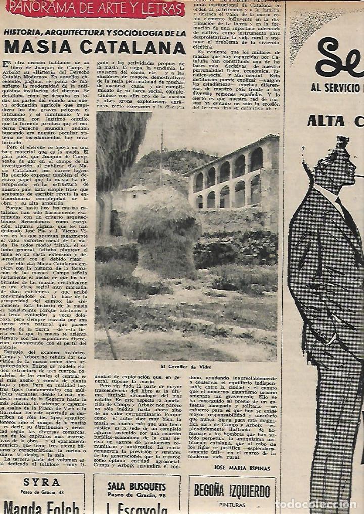 Collectionnisme: A&Ntilde;O 1959 RECORTE PRENSA MASIA CATALANA EL CAVALLER DE VIDRA OSONA PINTURA EL REALISMO DE JOSE ROCA