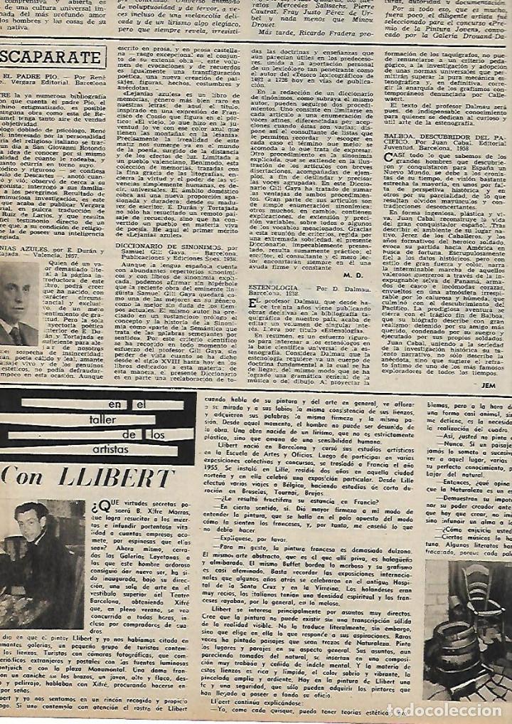 Collezionismo: A&Ntilde;O 1958 RECORTE PRENSA ARTE PINTURA LLIBERT PINTOR BARCELONA