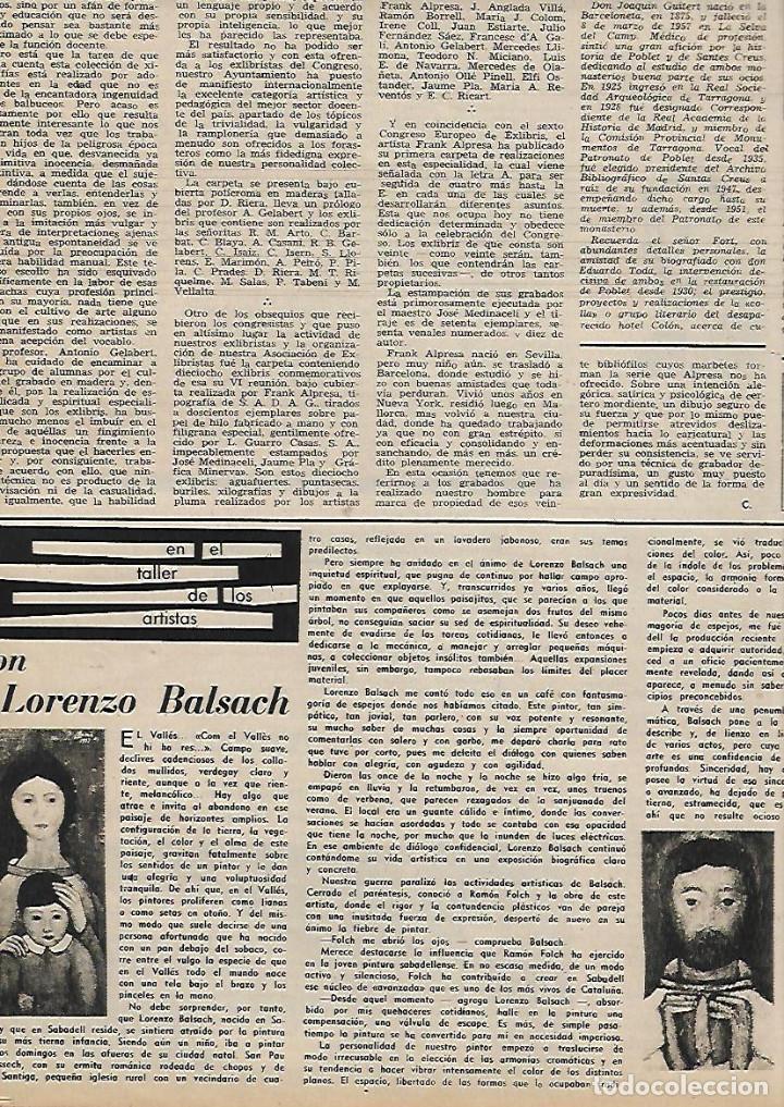 Collezionismo: A&Ntilde;O 1958 RECORTE PRENSA ARTE LORENZO BALSACH PINTURA PINTOR EL VALLES SABADELL