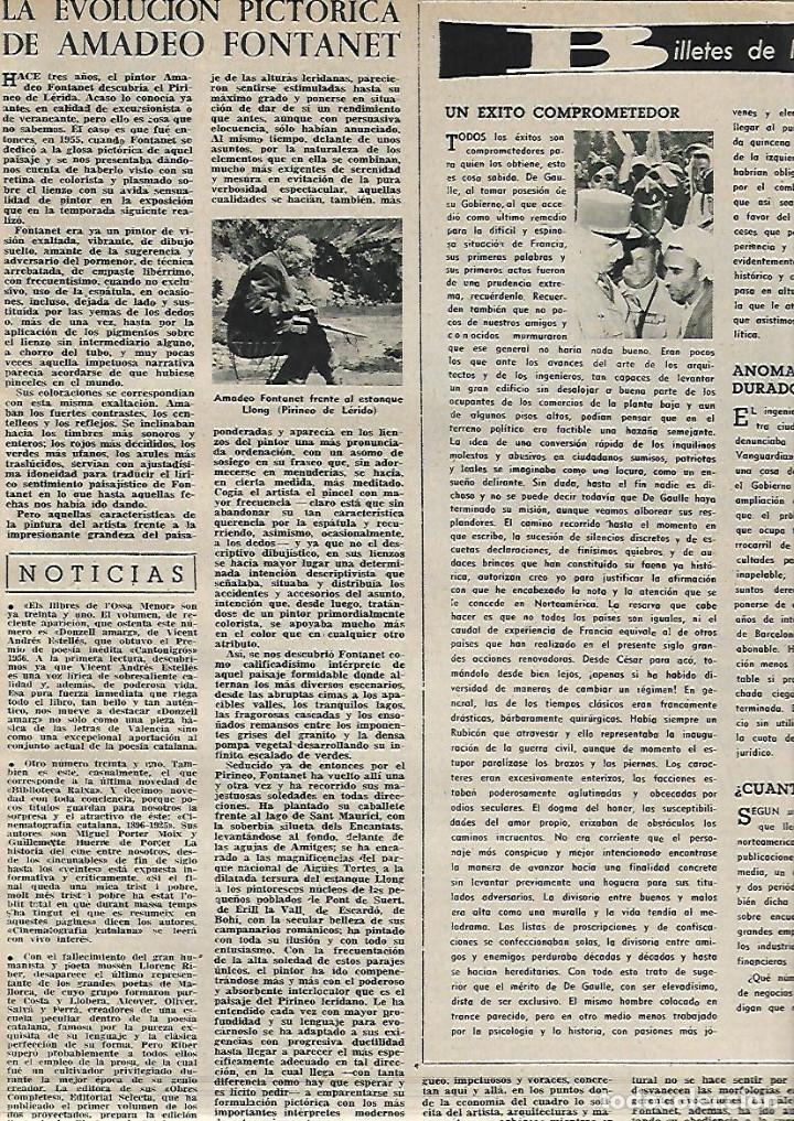 Collectionnisme: A&Ntilde;O 1958 RECORTE PRENSA ARTE PINTURA EVOLUCION PICTORICA DE AMADEO FONTANET MANRESA
