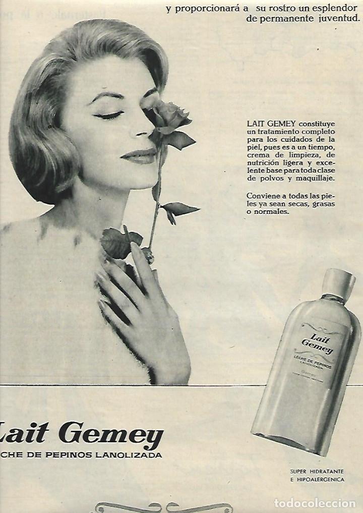 Collectionnisme: A&Ntilde;O 1958 RECORTE PRENSA PUBLICIDAD COSMETICA LAIT GEMEY LECHE DE PEPINOS LANOLIZADA CUTIS