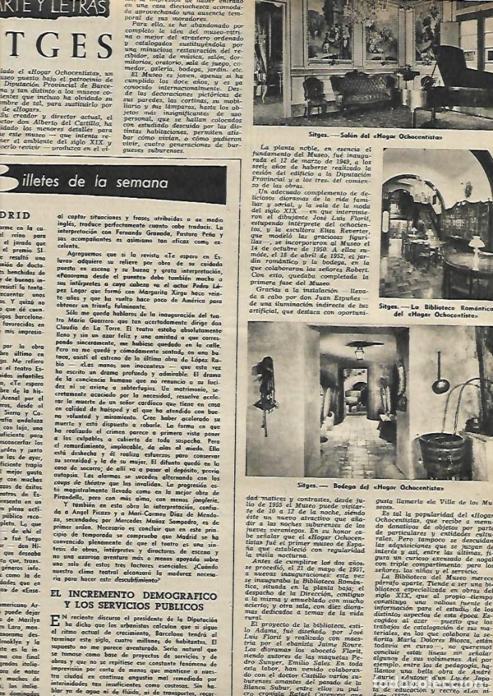 Colecionismo: A&Ntilde;O 1958 RECORTE PRENSA SITGES HOGAR OCHOCENTISTA BIBLIOTECA ROMANTICA BODEGAS