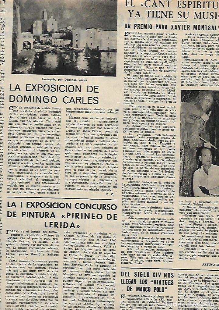 Colecionismo: A&Ntilde;O 1958 RECORTE PRENSA PINTURA DOMINGO CARLES CADAQUES MUSICA CANT ESPIRITUAL XAVIER MONTSALVATGE