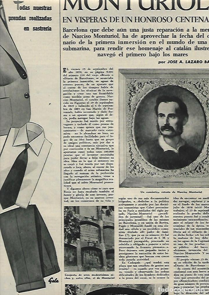 Coleccionismo: A&Ntilde;O 1958 RECORTE PRENSA CENTENARIO INMERSION NARCIS MONTURIOL ICTINEO SUBMARINO NICHO CEMENTERIO