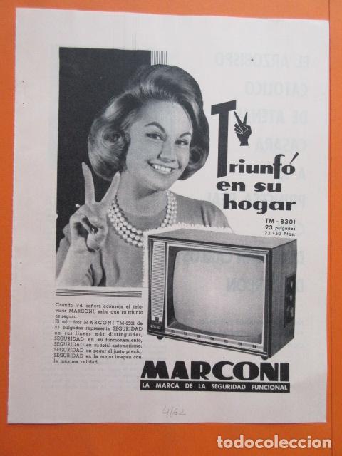 Coleccionismo: PUBLICIDAD 1962 - colecci&oacute;n ELECTRONICA - TV TELEVISION TM-8301 MARCONI 23 PULGADAS 22.450 PESETAS