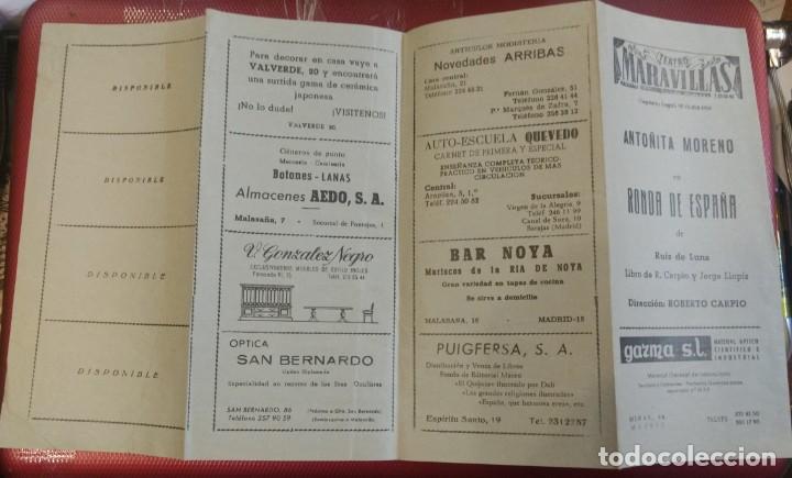 Colecionismo: Programa Teatro Maravillas Anto&ntilde;ita Moreno en Ronda de Espa&ntilde;a. Publicidad: Casa Mingo, etc