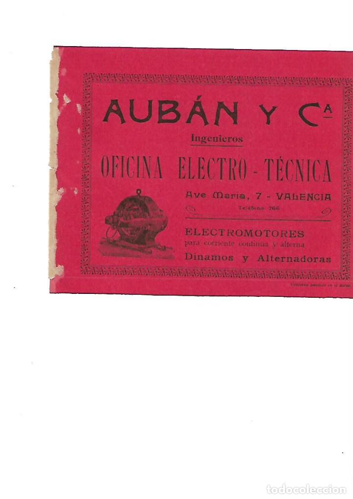 Collezionismo: A&Ntilde;O 1905 PUBLICIDAD ANUNCIO AUBAN Y C&ordf; INGENIEROS OFICINA ELECTRO TECNICA ELECTROMOTORES VALENCIA