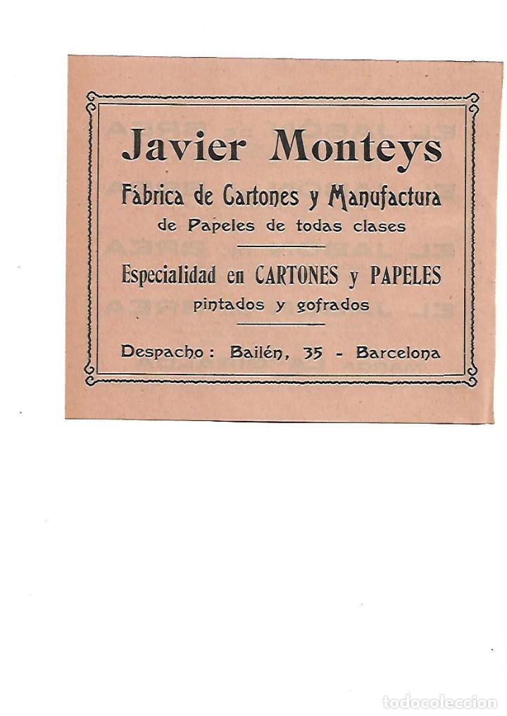 Collectionnisme: A&Ntilde;O 1905 PUBLICIDAD ANUNCIO JAVIER MONTEYS FABRICA CARTONES PAPELES PAPEL BARCELONA BAILEN