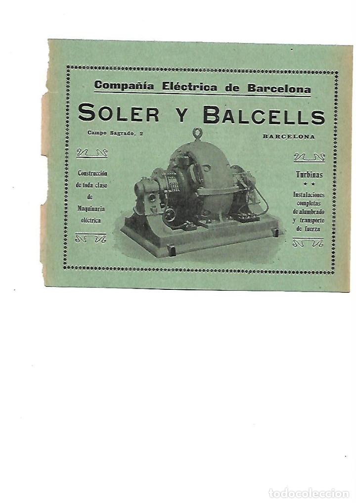 Collezionismo: A&Ntilde;O 1905 PUBLICIDAD SOLER Y BALCELLS COMPA&Ntilde;IA ELECTRICA BARCELONA AGUA LA SALUD ONTENIENTE