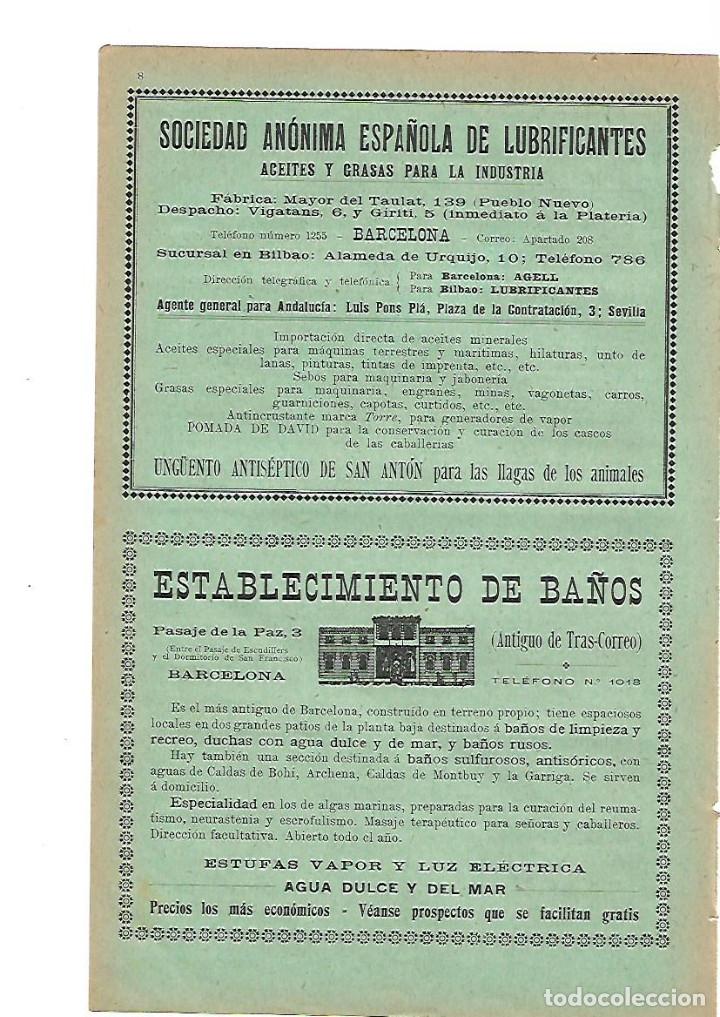 Collecting paper: A&Ntilde;O 1905 PUBLICIDAD SOCIEDAD ANONIMA ESPA&Ntilde;OLA DE LUBRIFICANTES ESTABLECIMIENTO DE BA&Ntilde;OS TRAS CORREO