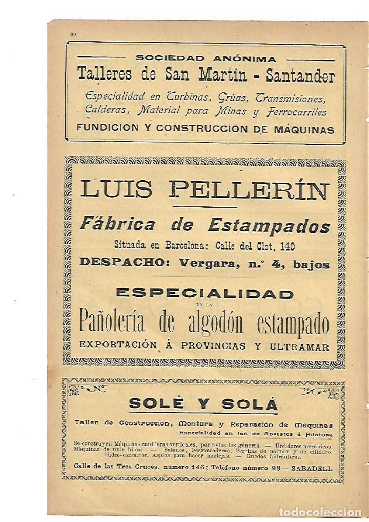 Collecting paper: A&Ntilde;O 1905 PUBLICIDAD TALLERES SAN MARTIN SANTANDER LUIS PELLERIN ESTAMPADOS SOLE Y SOLA SABADELL