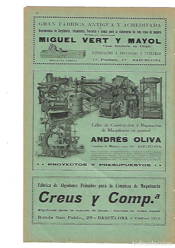 Coleccionismo: A&Ntilde;O 1905 PUBLICIDAD MIGUEL VERT MAYOL TALLER MAQUINARIA ANDRES OLIVA CREUS Y COMPA&Ntilde;IA