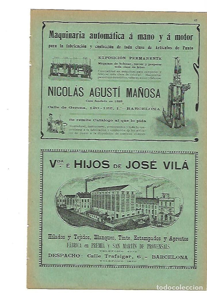 Collecting paper: A&Ntilde;O 1905 PUBLICIDAD NICOLAS AGUSTI MA&Ntilde;OSA MAQUINARIA VDA HIJOS JOSE VILA FABRICA TEJIDOS PREMIA BCNA