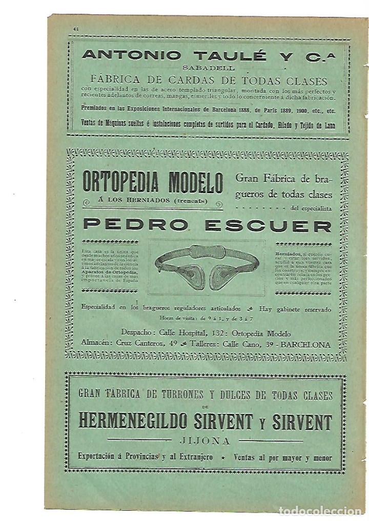 Collectionnisme: A&Ntilde;O 1905 PUBLICIDAD ANTONIO TAULE CARDAS SABADELL ORTOPEDIA PEDRO ESCUER TURRONES SIRVENT JIJONA