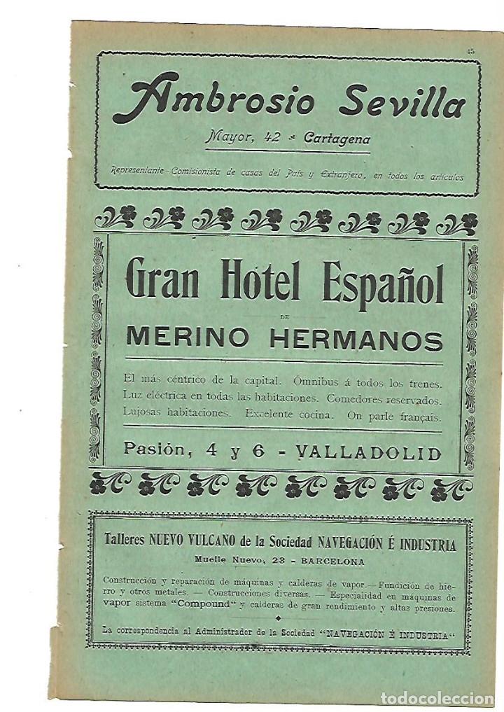 Coleccionismo: A&Ntilde;O 1905 PUBLICIDAD AMBROSIO SEVILLA CARTAGENA GRAN HOTEL ESPA&Ntilde;OL MERINO HERMANOS VALLADOLID