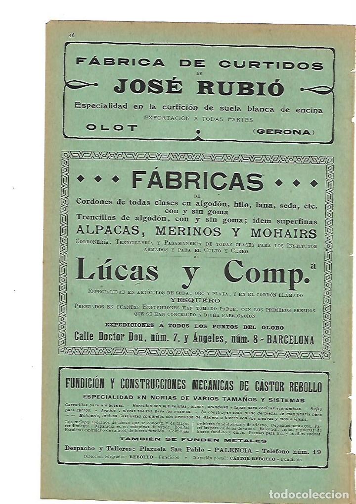 Collezionismo: A&Ntilde;O 1905 PUBLICIDAD FABRICA CURTIDOS OLOT JOSE RUBIO CORDONES LUCAS CASTOR REBOLLO PALENCIA NORIAS
