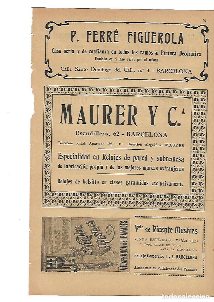 Collecting paper: A&Ntilde;O 1905 PUBLICIDAD FERRE FIGUEROLA PINTURA MAURER RELOJ DE PARED VICENTE MESTRES VINO VILAFRANCA