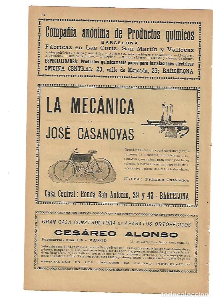 Collecting paper: A&Ntilde;O 1905 PUBLICIDAD LA MECANICA JOSE CASANOVAS ORTOPEDIA CESAREO ALONSO MADRID PRODUCTOS QUIMICOS