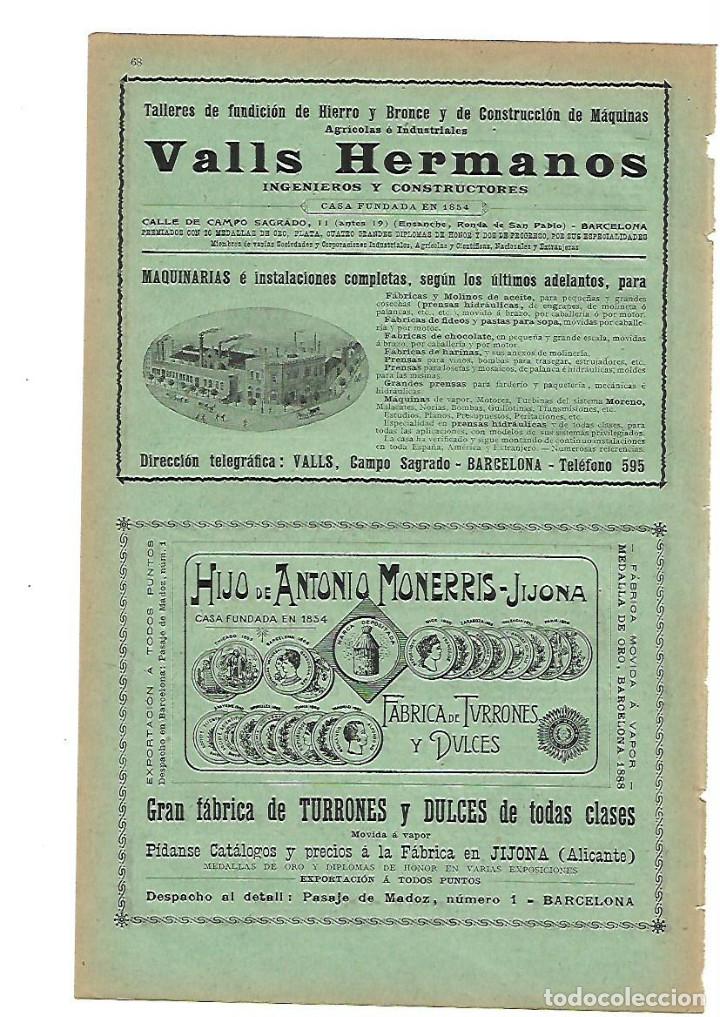 Collezionismo: A&Ntilde;O 1905 PUBLICIDAD VALLS HERMANOS INGENIEROS CONSTRUCTORES FABRICA TURRON ANTONIO MONERRIS JIJONA