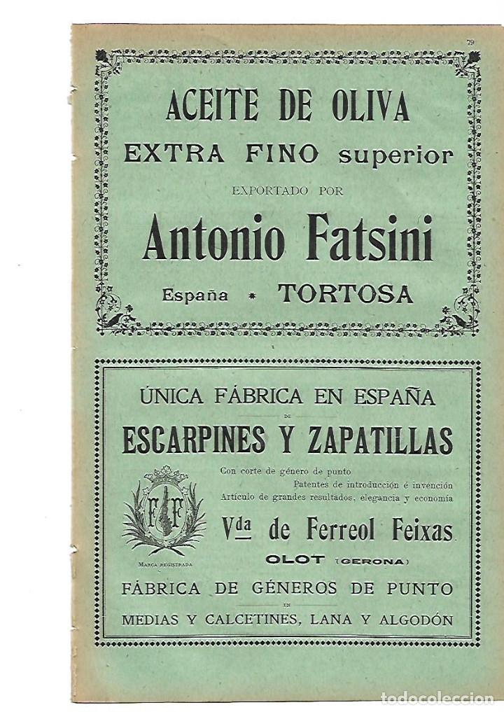 Collecting paper: A&Ntilde;O 1905 PUBLICIDAD ACEITE OLIVA ANTONIO FATSINI TORTOSA FERREOL FEIXAS OLOT ESACARPINES ZAPATILLAS