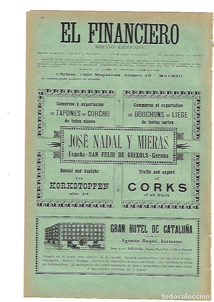 Collectionnisme: A&Ntilde;O 1905 PUBLICIDAD JOSE NADAL MIERAS TAPONES CORCHO SANT FELIU GUIXOLS GRAN HOTEL DE CATALU&Ntilde;A BAQUE