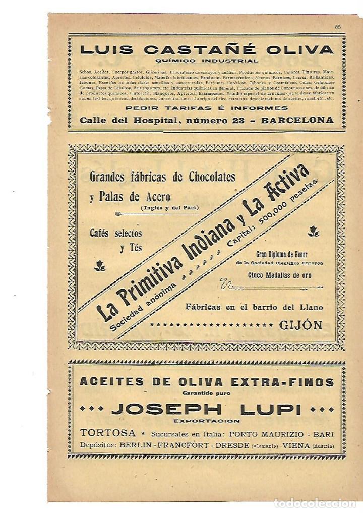 Collecting paper: A&Ntilde;O 1905  LA PRIMITIVA INDIANA LA ACTIVA GIJON CAFE CHOCOLATE LUIS CASTA&Ntilde;E QUIMICO JOSEPH LUPI TORTO
