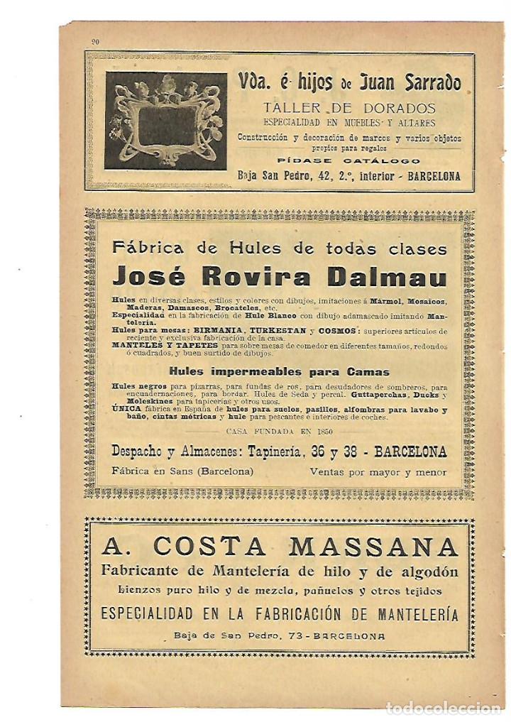 Collecting paper: A&Ntilde;O 1905 PUBLICIDAD JUAN SARRADO TALLER DORADOS JOSE ROVIRA DALMAU HULES COSTA MASSANA MANTELERIA