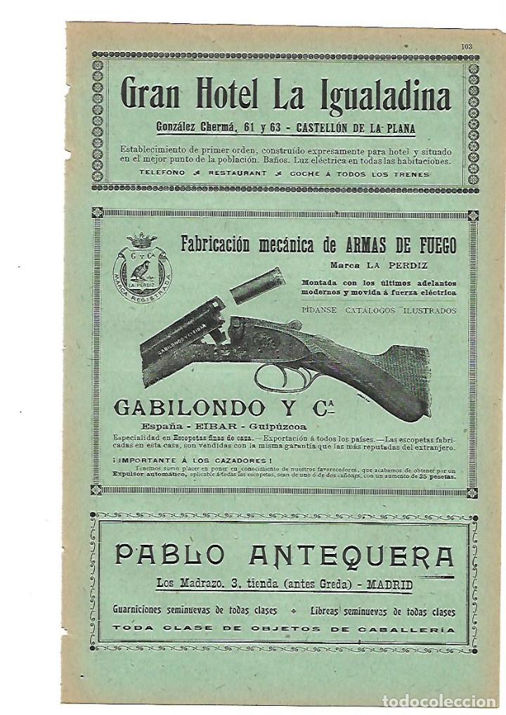 Sammelleidenschaft Papier: A&Ntilde;O 1905 PUBLICIDAD GRAN HOTEL LA IGUALADINA CASTELLON ARMAS GABILONDO EIBAR PABLO ANTEQUERA MADRID