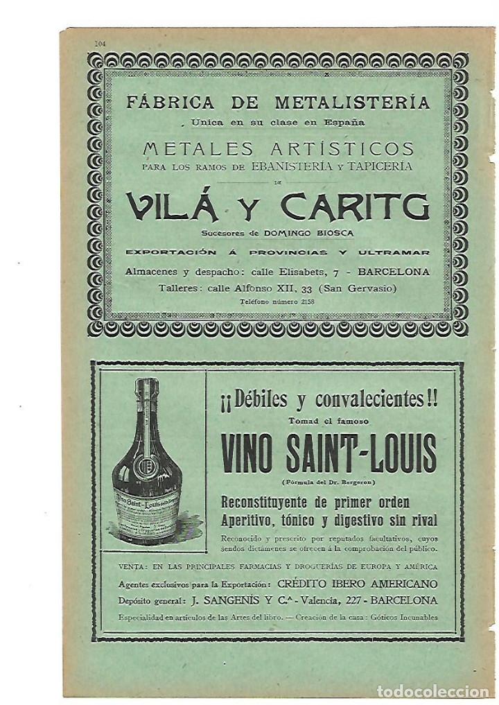 Collecting paper: A&Ntilde;O 1905 PUBLICIDAD VILA CARITG METALES ARTISTICOS EBANSITERIA BEBIDAS VINO SAINT LOUIS RECONSTITUYE