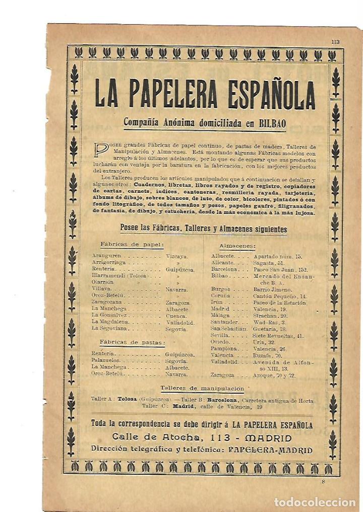 Collecting paper: A&Ntilde;O 1905 PUBLICIDAD LA PAPELERA ESPA&Ntilde;OLA BILBAO