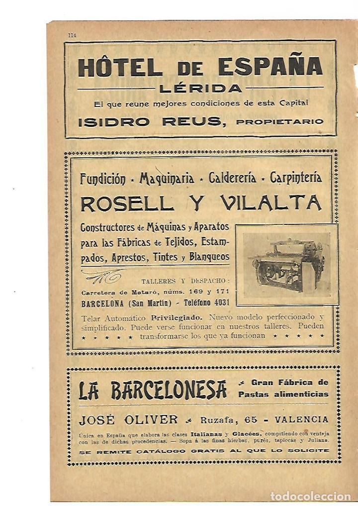 Coleccionismo: A&Ntilde;O 1905 PUBLICIDAD HOTEL DE ESPA&Ntilde;A LLEIDA ISIDRO REUS ROSELL  VILALTA PASTA LA BARCELONESA VALENCIA