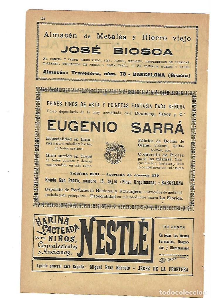 Collecting paper: A&Ntilde;O 1905 PUBLICIDAD JOSE BIOSCA METALES EUGENIO SARRA PEINETAS PEINES HARINA LACTEADA NESTLE JEREZ