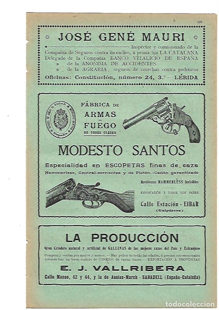 Coleccionismo: A&Ntilde;O 1905 PUBLICIDAD SEGUROS GENE MAURI LLEIDA MODESTO SANTOS ARMAS EIBAR VALLRIBERA LA PRODUCCION