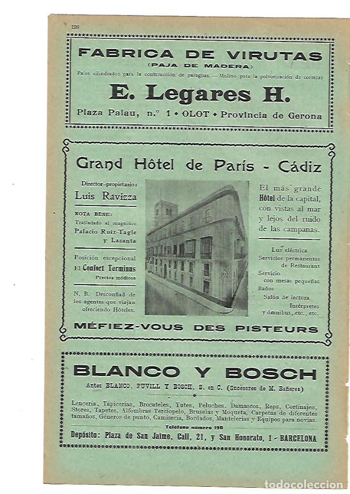 Coleccionismo: A&Ntilde;O 1905 PUBLICIDAD VIRUTAS LEGARES OLOT GRAND HOTEL DE PARIS CADIZ LUIS RAVIZZA BLANCO Y BOSCH