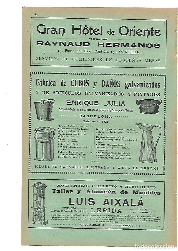 Collectionnisme: A&Ntilde;O 1905 PUBLICIDAD GRAN HOTEL DE ORIENTE CORDOBA RAYNAUD CUBOS ENRIQUE JULIA MUEBLES AIXALA LLEIDA