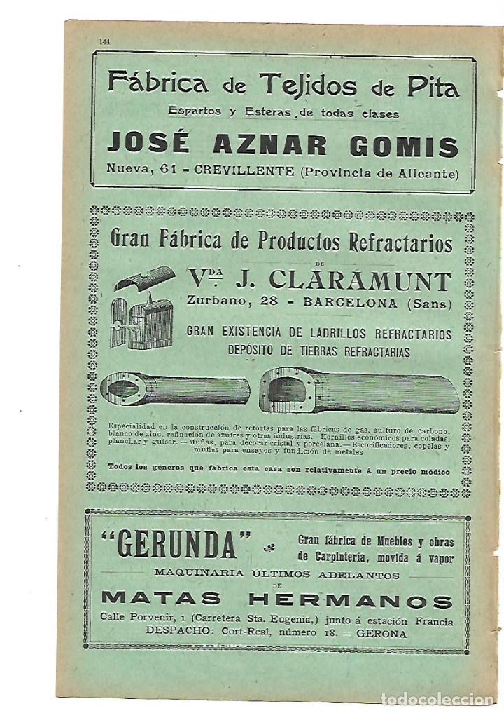Collecting paper: A&Ntilde;O 1905 PUBLICIDAD AZNAR GOMIS ESPARTO PITA CREVILLENTE CLARAMUNT LADRILLOS GERUNDA MATAS GIRONA