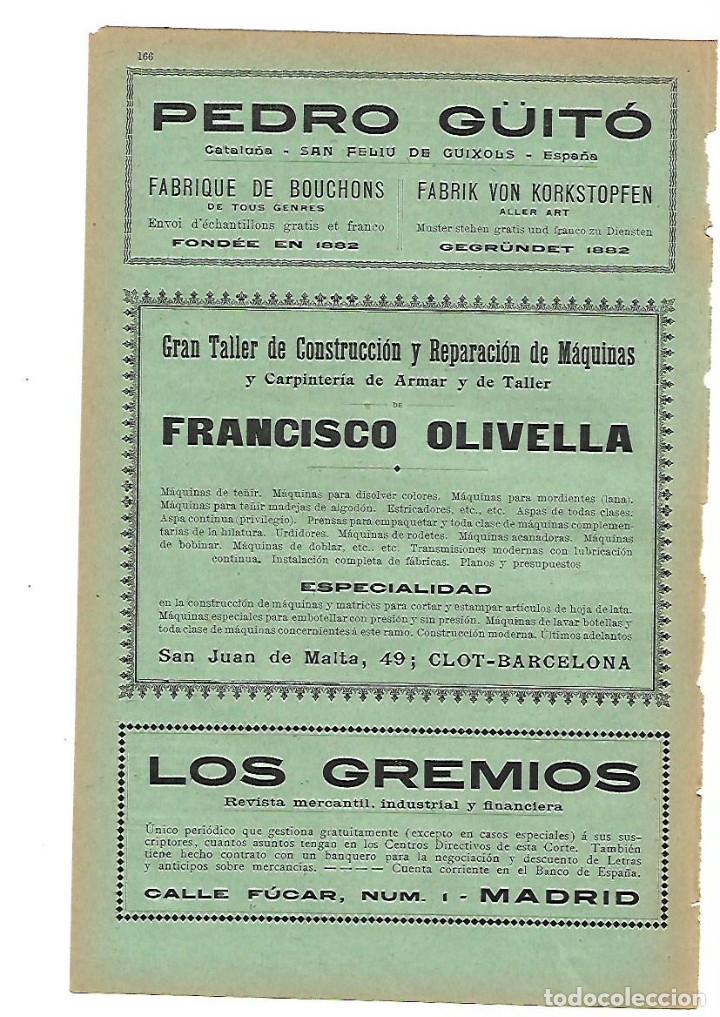 Collectionnisme: A&Ntilde;O 1905 PUBLICIDAD PEDRO GUITO TAPON CORCHO SANT FELIU FRANCISCO OLIVELLA LOS GREMIOS MADRID
