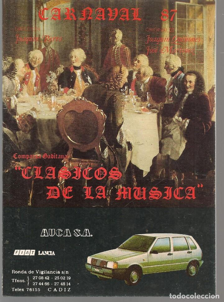 Coleccionismo: PROGRAMA: COMPARSA CL&Aacute;SICO DE LA M&Uacute;SICA. C&Aacute;DIZ, CARNAVAL&acute;87. (RF.MA)C/1