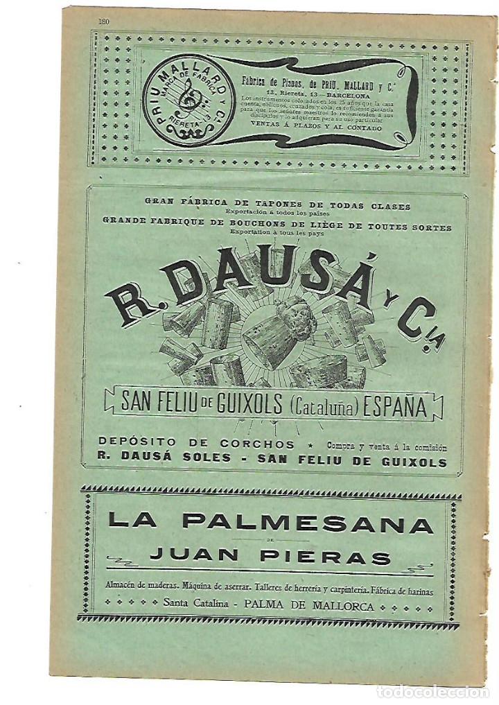 Collectionnisme: A&Ntilde;O 1905 PUBLICIDAD PIANOS PRIU MALLARD DAUSA TAPONES CORCHO SANT FELIU LA PALMESANA PIERAS MALLORCA