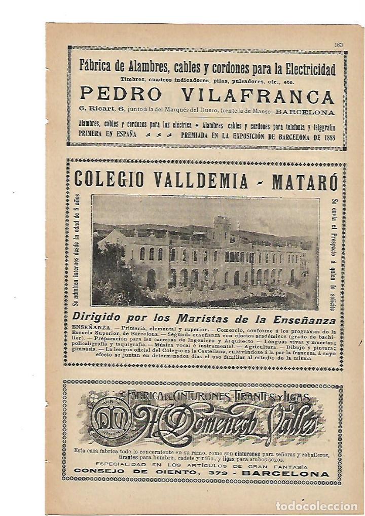 Coleccionismo: A&Ntilde;O 1905 PUBLICIDAD PEDRO VILAFRANCA ALAMBRES COLEGIO VALLDEMIA MATARO MARISTAS DOMENECH SALLES LIGA