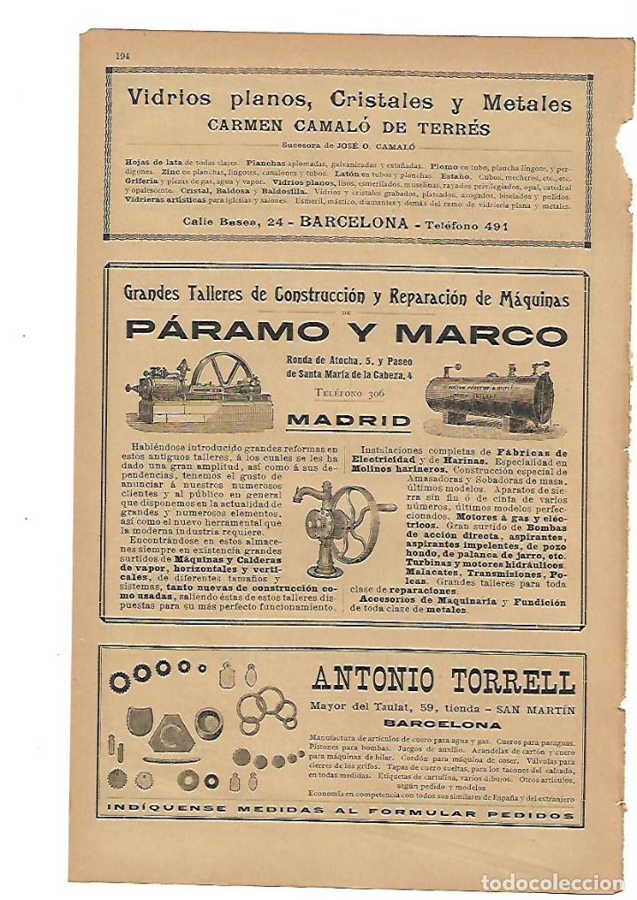 Collecting paper: A&Ntilde;O 1905 PUBLICIDAD CARMEN CAMALO DE TERRES TALLER PARAMO Y MARCO MADRID ANTONIO TORRELL