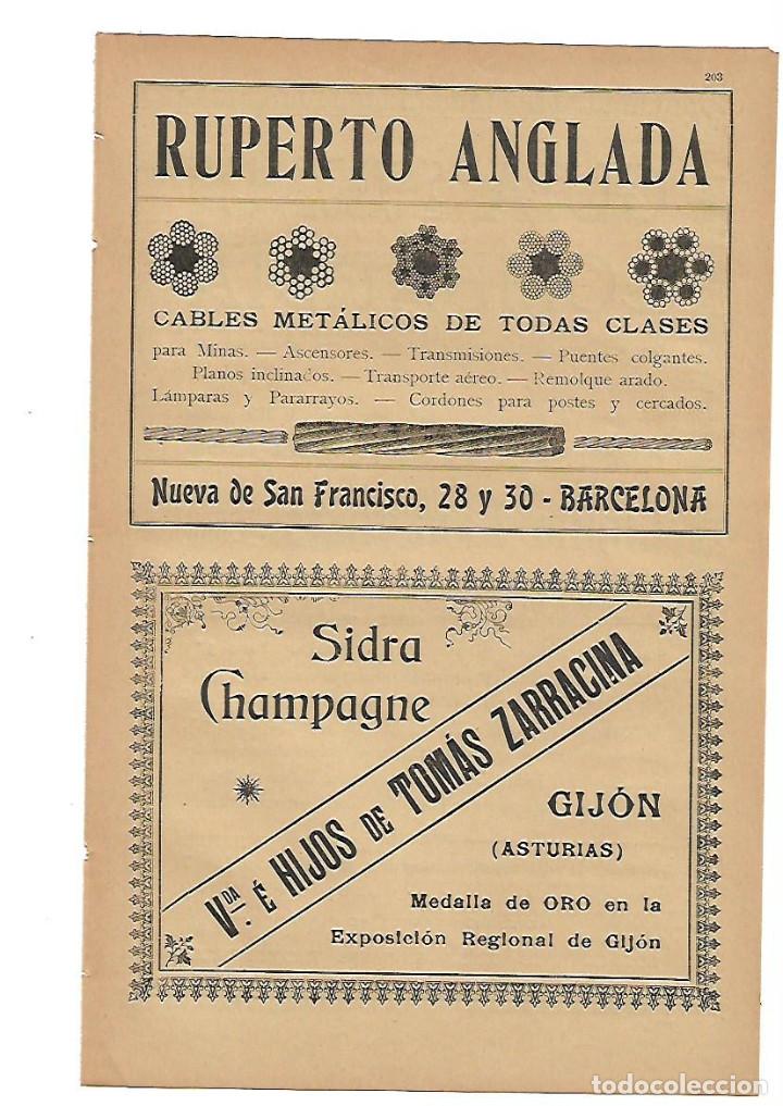 Collecting paper: A&Ntilde;O 1905 PUBLICIDAD RUPERTO ANGLADA CABLES METALICOS SIDRA VIUDA HIJOS TOMAS ZARRACINA GIJON