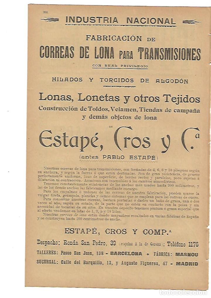 Coleccionismo: A&Ntilde;O 1905 PUBLICIDAD CORREAS LONA TRANSMISIONES ESTAPE CROS PABLO ESTAPE HILADOS TORCIDOS ALGODON