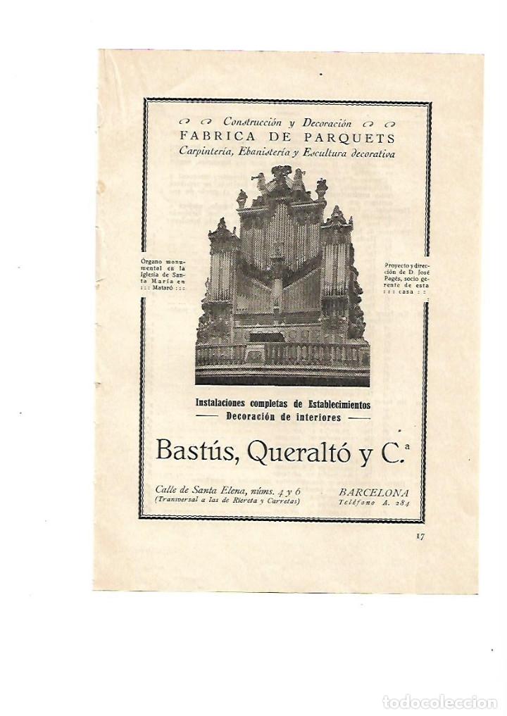 Collecting paper: A&Ntilde;O 1928 PUBLICIDAD BASTUS QUERALTO FABRICA PARQUET CARPINTERIA EBANISTERIA ORGANO IGLESIA MATARO