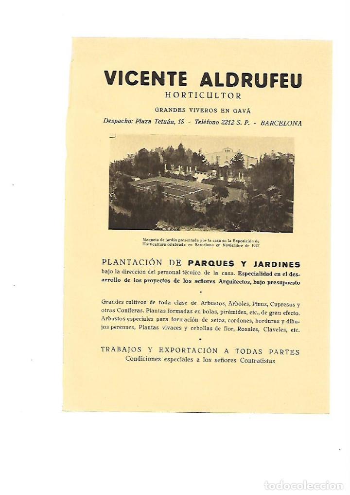 Collecting paper: A&Ntilde;O 1928 PUBLICIDAD VICENTE ALDRUFEU HORTICULTOR VIVEROS GAVA PLANTACION PARQUES Y JARDINES