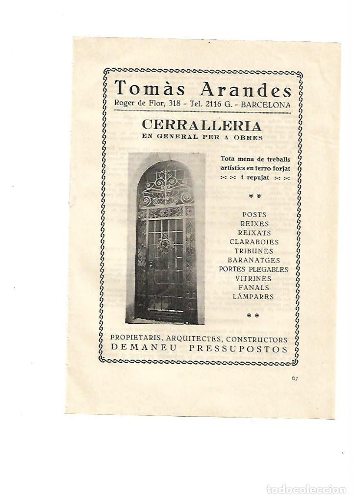 Collectionnisme: A&Ntilde;O 1928 PUBLICIDAD EN CATALAN TOMAS ARANDES CERRALLERIA FERRO FORJAT REIXES REIXATS FANALS
