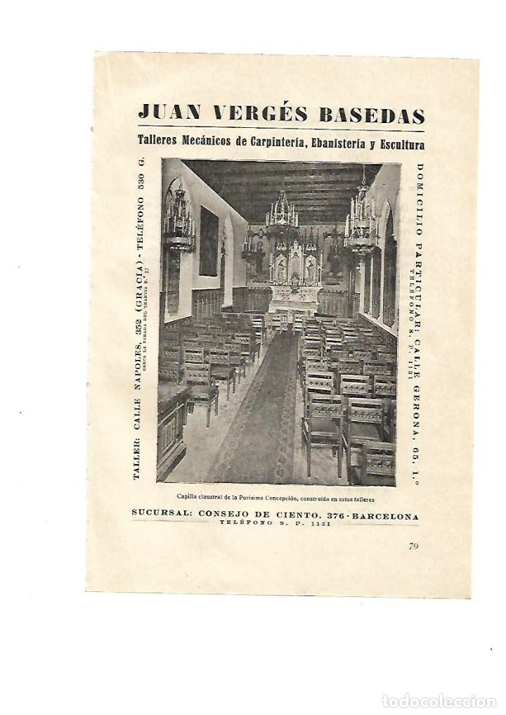 Collectionnisme: A&Ntilde;O 1928 PUBLICIDAD JUAN VERGES BASEDAS TALLER CARPINTERIA EBANISTERIA ESCULTURA