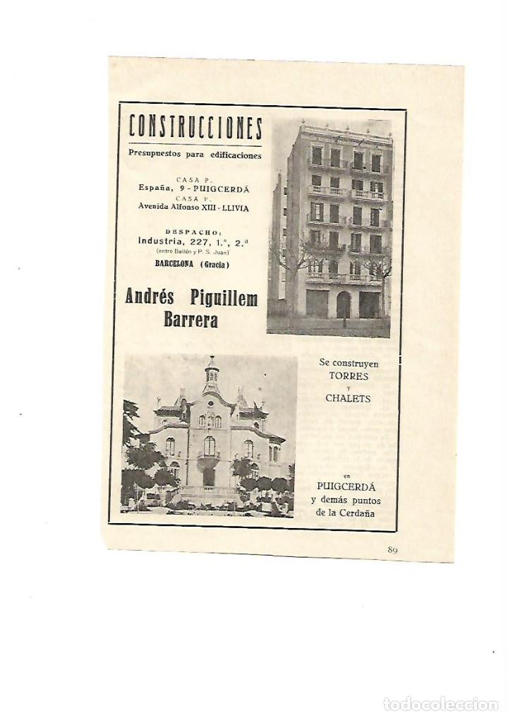 Collecting paper: A&Ntilde;O 1928 PUBLICIDAD CONSTRUCCIONES ANDRES PIGUILLEM BARRERA TORRES CHALETS PUIGCERDA CERDA&Ntilde;A LLIVIA
