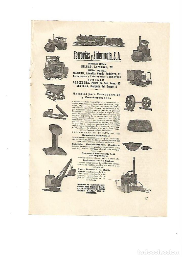 Collectionnisme: A&Ntilde;O 1928 PUBLICIDAD FERROVIAS Y SIDERURGIA MATERIAL FERROCARRIL CONSTRUCCION BILBAO MADRID BARCELONA