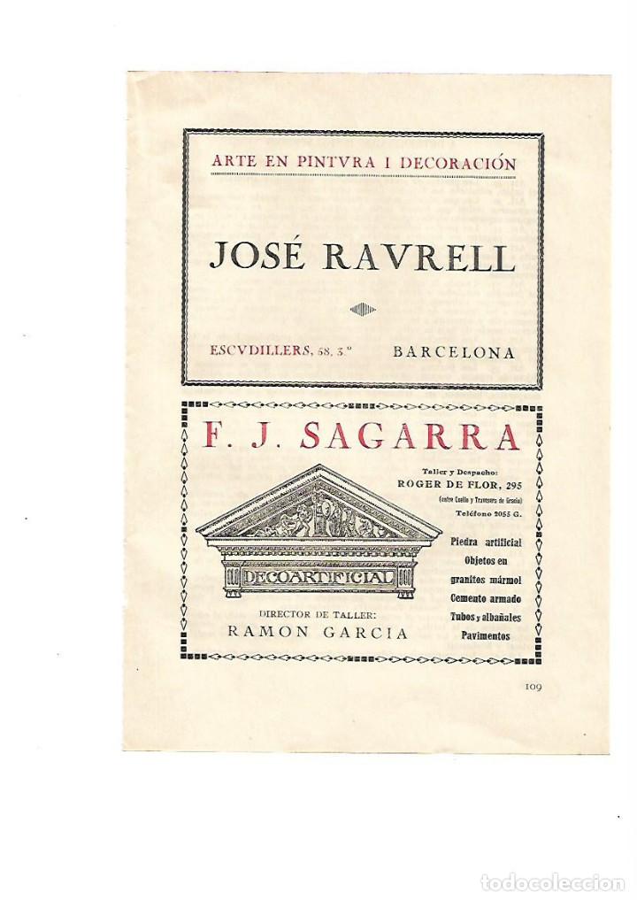 Coleccionismo: A&Ntilde;O 1928 PUBLICIDAD JOSE RAURELL ARTE EN PINTURA DECORACION  F J SAGARRA DECOARTIFICIAL